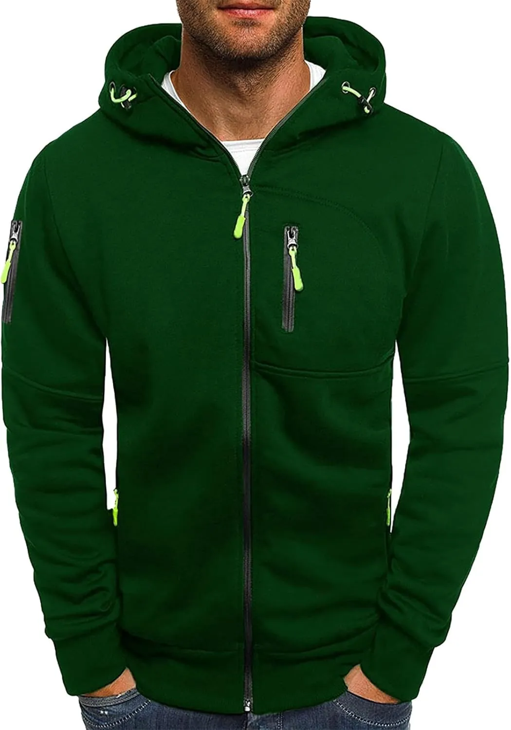 Men Hoodies Casual Hoodies for Men Full Zip Long Sleeve Sweatshirt Sports Hooded Work Jacket Tops with Zip Pockets