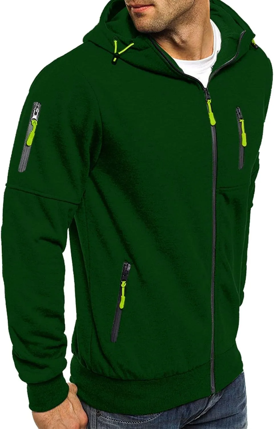 Men Hoodies Casual Hoodies for Men Full Zip Long Sleeve Sweatshirt Sports Hooded Work Jacket Tops with Zip Pockets