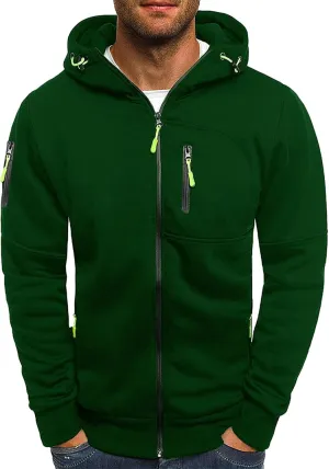 Men Hoodies Casual Hoodies for Men Full Zip Long Sleeve Sweatshirt Sports Hooded Work Jacket Tops with Zip Pockets
