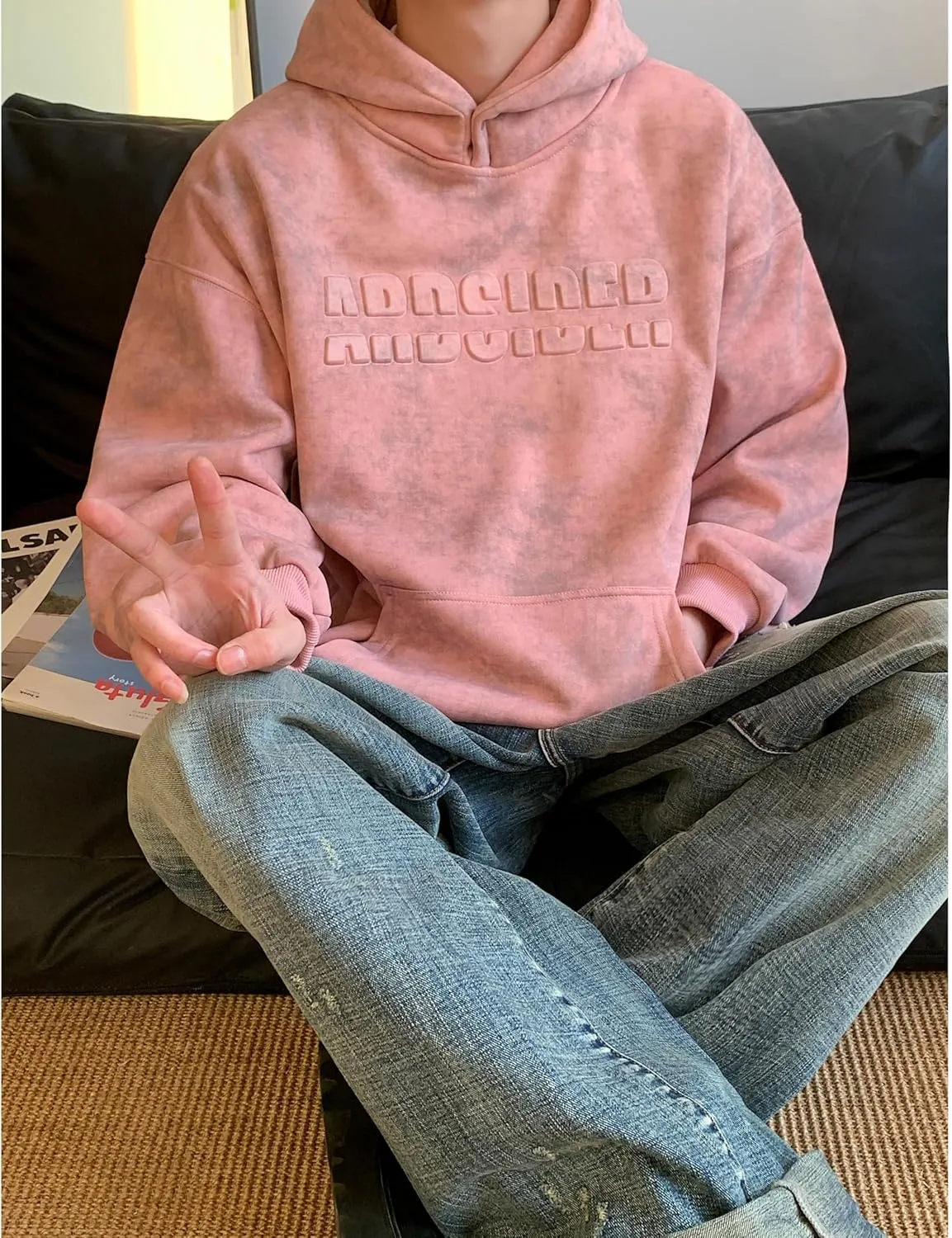 Men Oversized Tie Dye Hooded Sweatshirt Unisex Embossed Letter Hoodies
