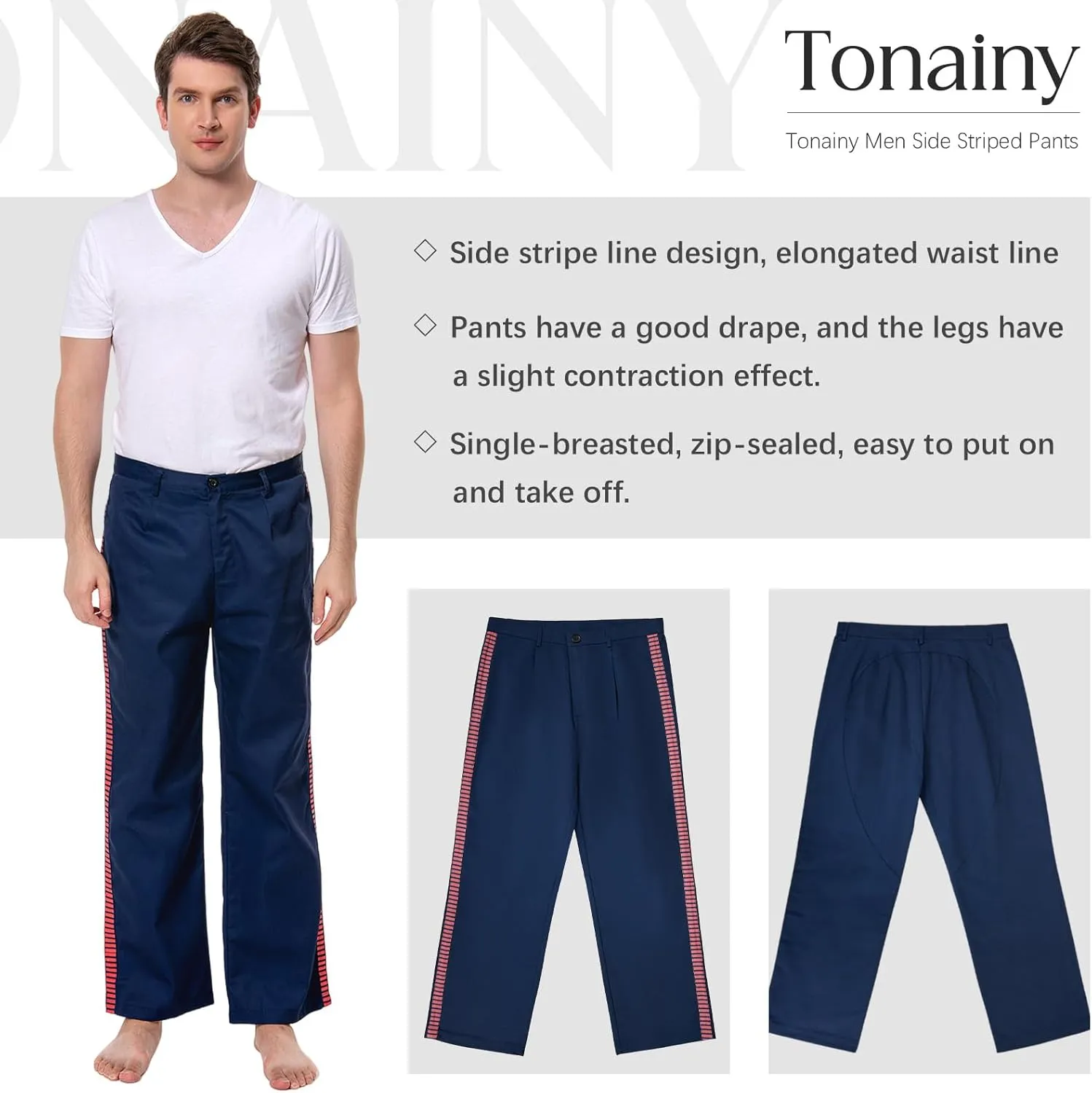 Men Side Striped Pants Adult Casual Trousers Chino Straight Leg Pants Athletic Work Trousers Movie Utility Jogger