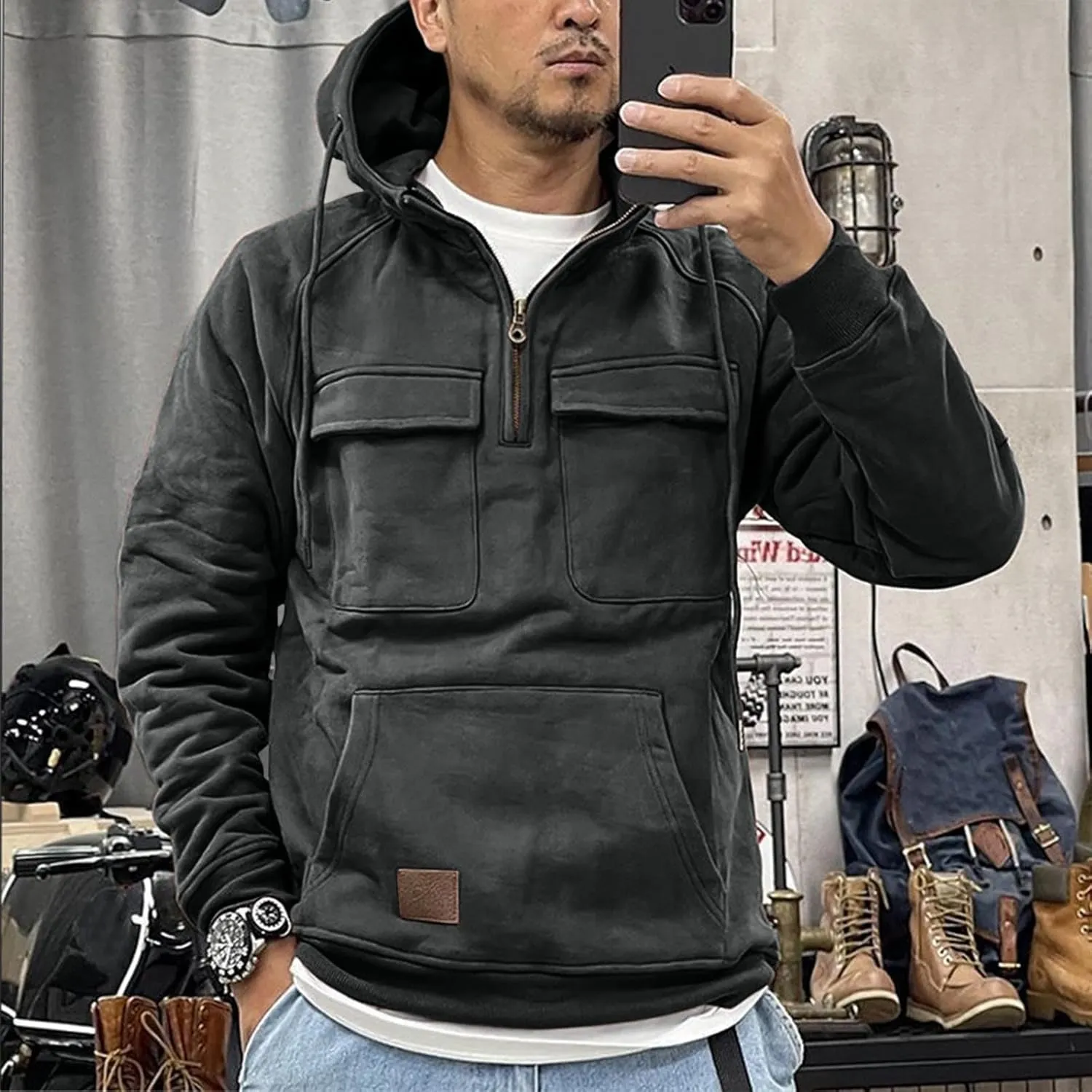 Men Sweatshirts Hoodies Mens Hoodies Pullover Solid Color Casual Trendy Winter Long Sleeve Sweatshirt Tops with Pocket
