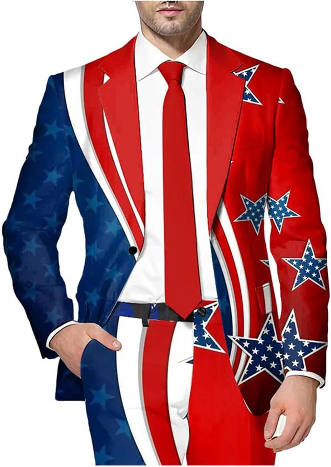 Men's 4th of July One Button Suit Jacket American Flag Blazers Slim Fit Lightweight Sport Coats Blazer with Pocket