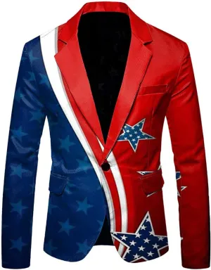 Men's 4th of July One Button Suit Jacket American Flag Blazers Slim Fit Lightweight Sport Coats Blazer with Pocket