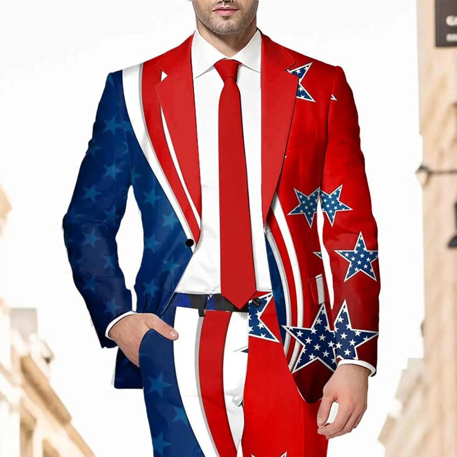 Men's 4th of July One Button Suit Jacket American Flag Blazers Slim Fit Lightweight Sport Coats Blazer with Pocket