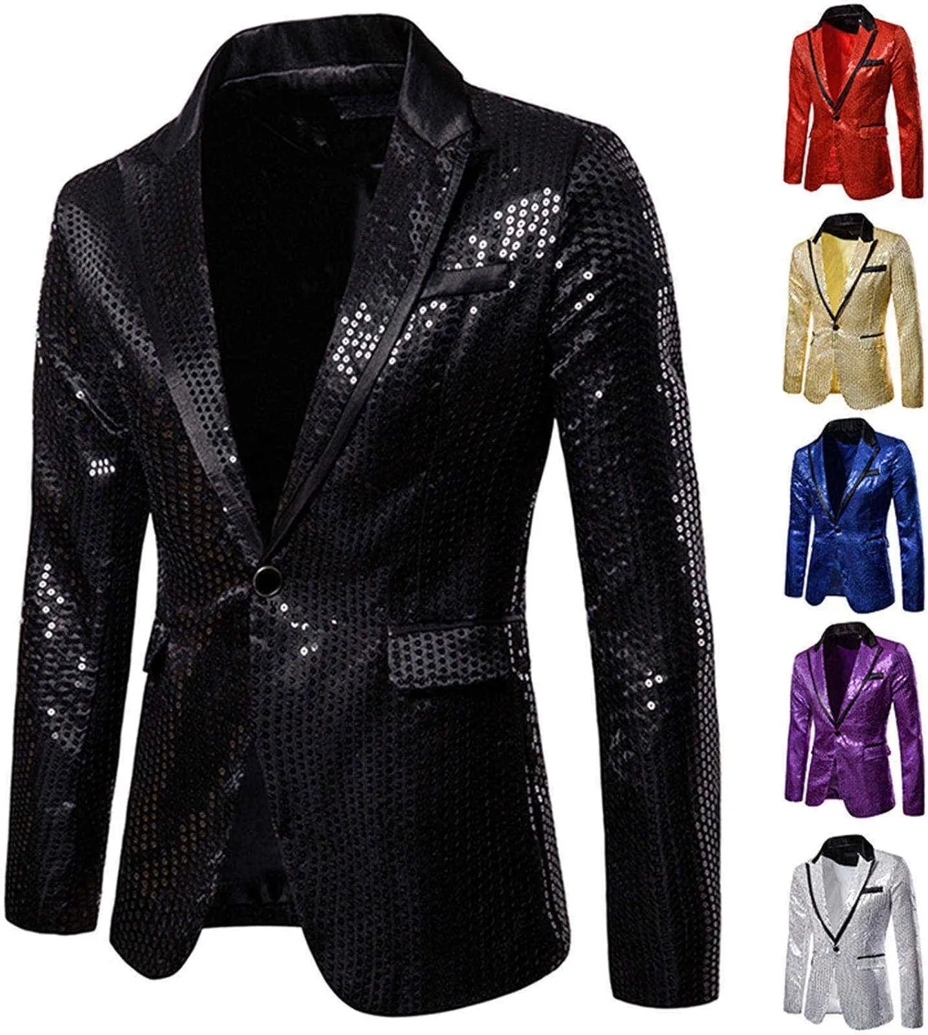 Men's Blazers Casual Sequin Slim Fit Coat Blazer One Button Lightweight Business Party Lapel Suit Jacket for Men
