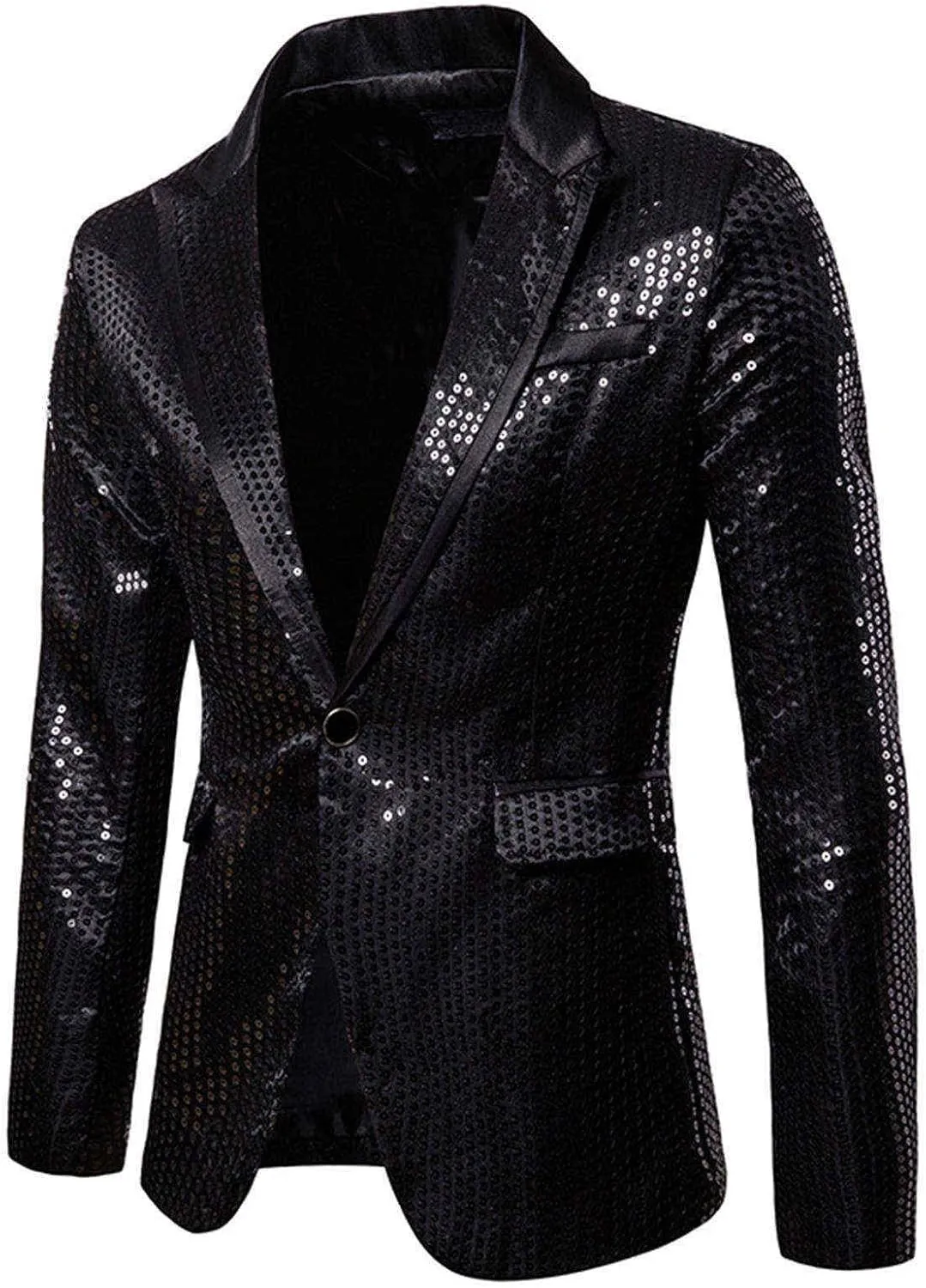Men's Blazers Casual Sequin Slim Fit Coat Blazer One Button Lightweight Business Party Lapel Suit Jacket for Men
