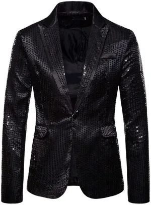 Men's Blazers Casual Sequin Slim Fit Coat Blazer One Button Lightweight Business Party Lapel Suit Jacket for Men