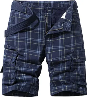 Men's Cargo Fashion Plaid Shorts Cargo Shorts No Belt Tactical Work Shorts Stretch Comfor Summer Outdoor Shorts