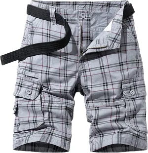 Men's Cargo Fashion Plaid Shorts Cargo Shorts No Belt Tactical Work Shorts Stretch Comfor Summer Outdoor Shorts
