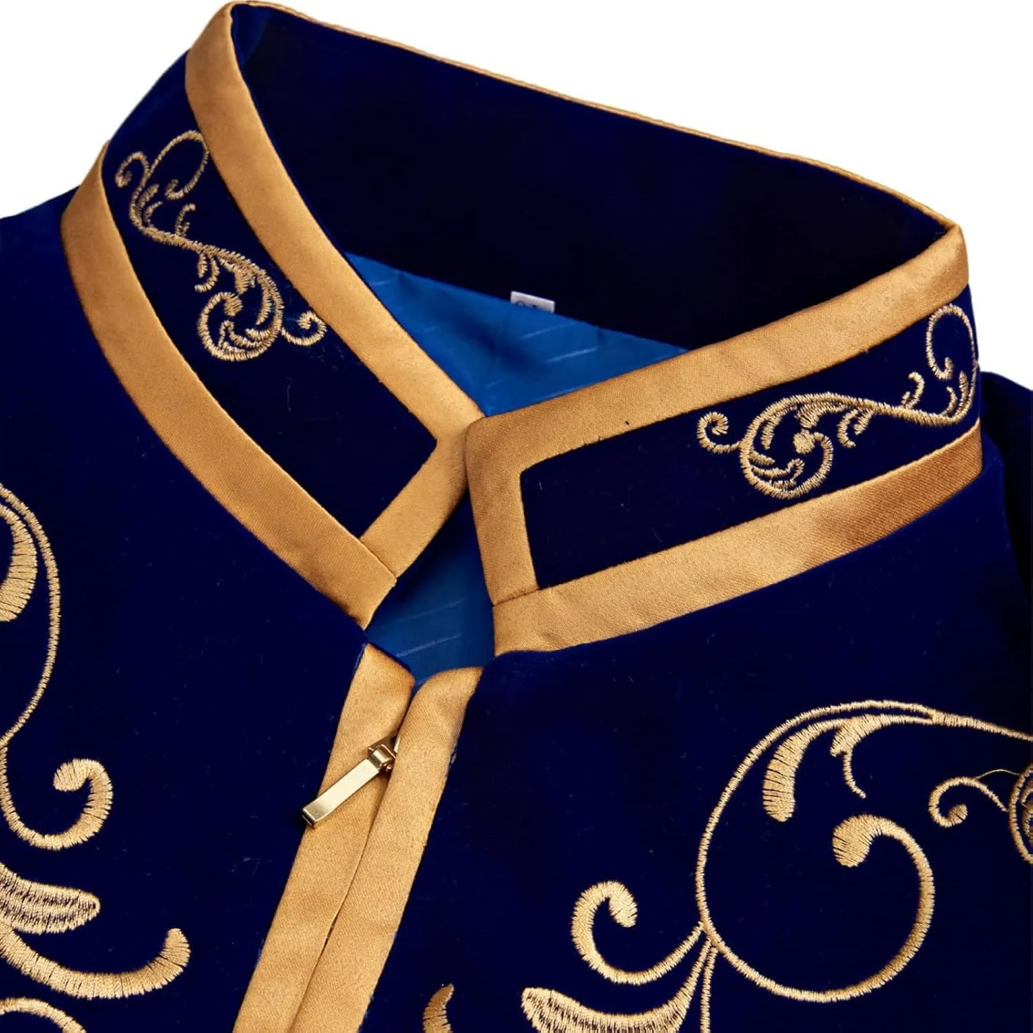 Men's Court Prince Blazers Stand Collar Zip Up Slim Fit Velvet Suit Jackets Luxury Gold Embroidery Sport Coat