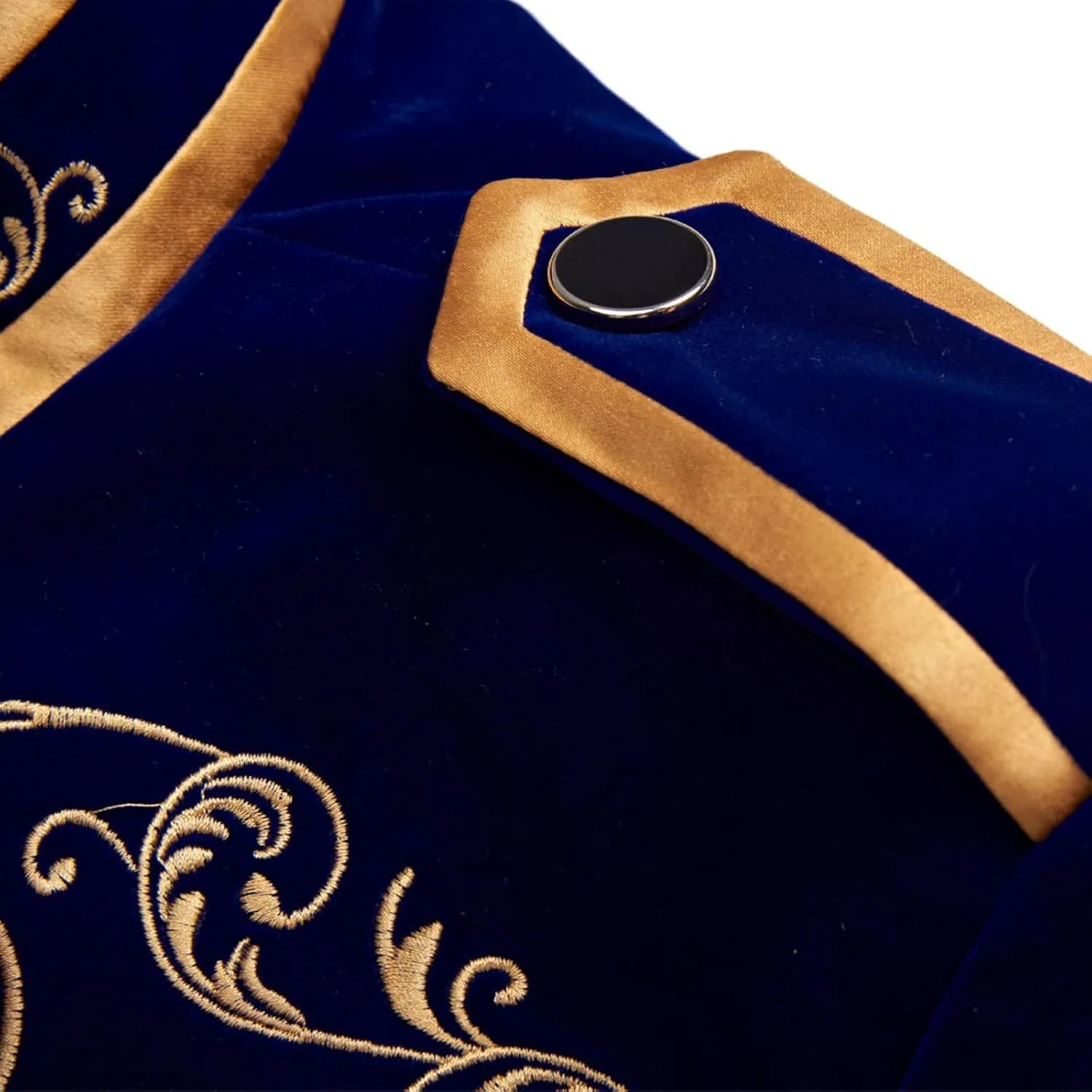 Men's Court Prince Blazers Stand Collar Zip Up Slim Fit Velvet Suit Jackets Luxury Gold Embroidery Sport Coat