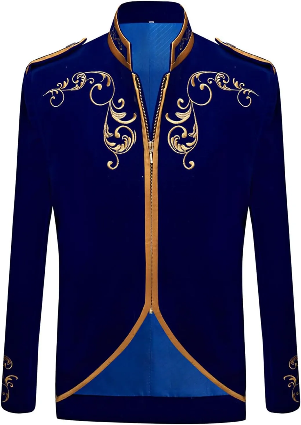 Men's Court Prince Blazers Stand Collar Zip Up Slim Fit Velvet Suit Jackets Luxury Gold Embroidery Sport Coat