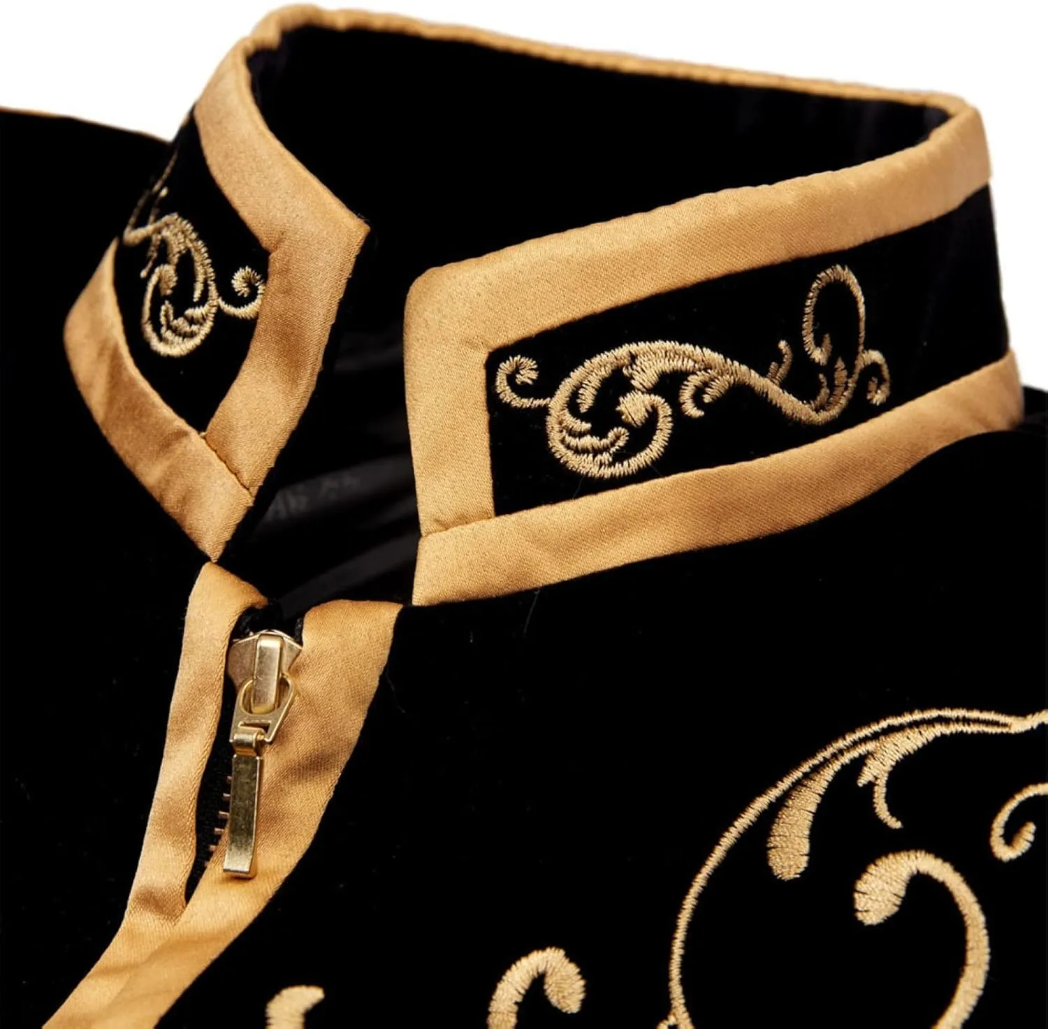 Men's Court Prince Blazers Stand Collar Zip Up Slim Fit Velvet Suit Jackets Luxury Gold Embroidery Sport Coat