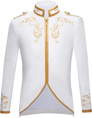 Men's Court Prince Blazers Stand Collar Zip Up Slim Fit Velvet Suit Jackets Luxury Gold Embroidery Sport Coat
