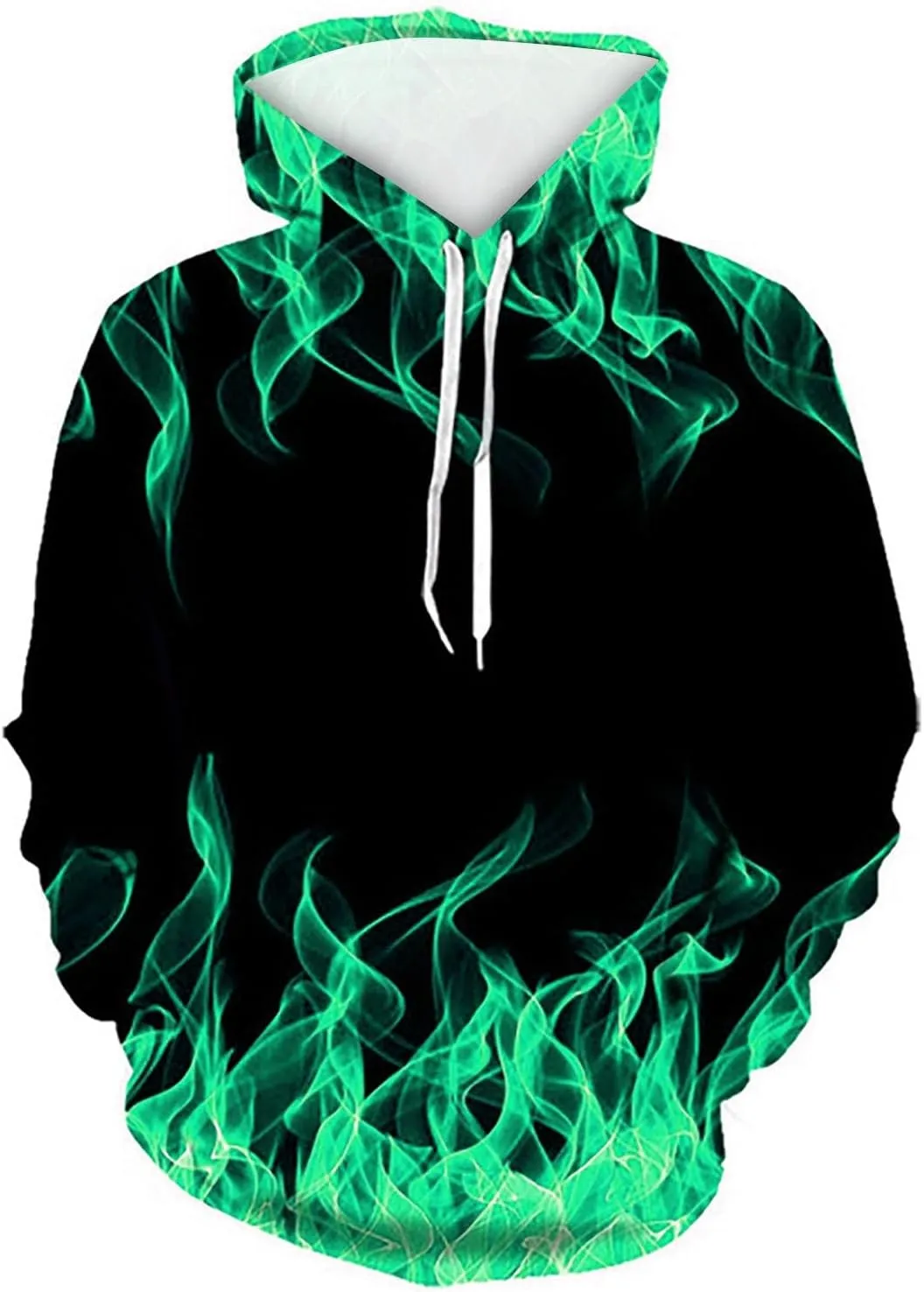 Men's Fashion Hoodies & Sweatshirts Drawstring Long Sleeve Casual Hooded Pullover 3D Flame Print Graphic Tee Shirts