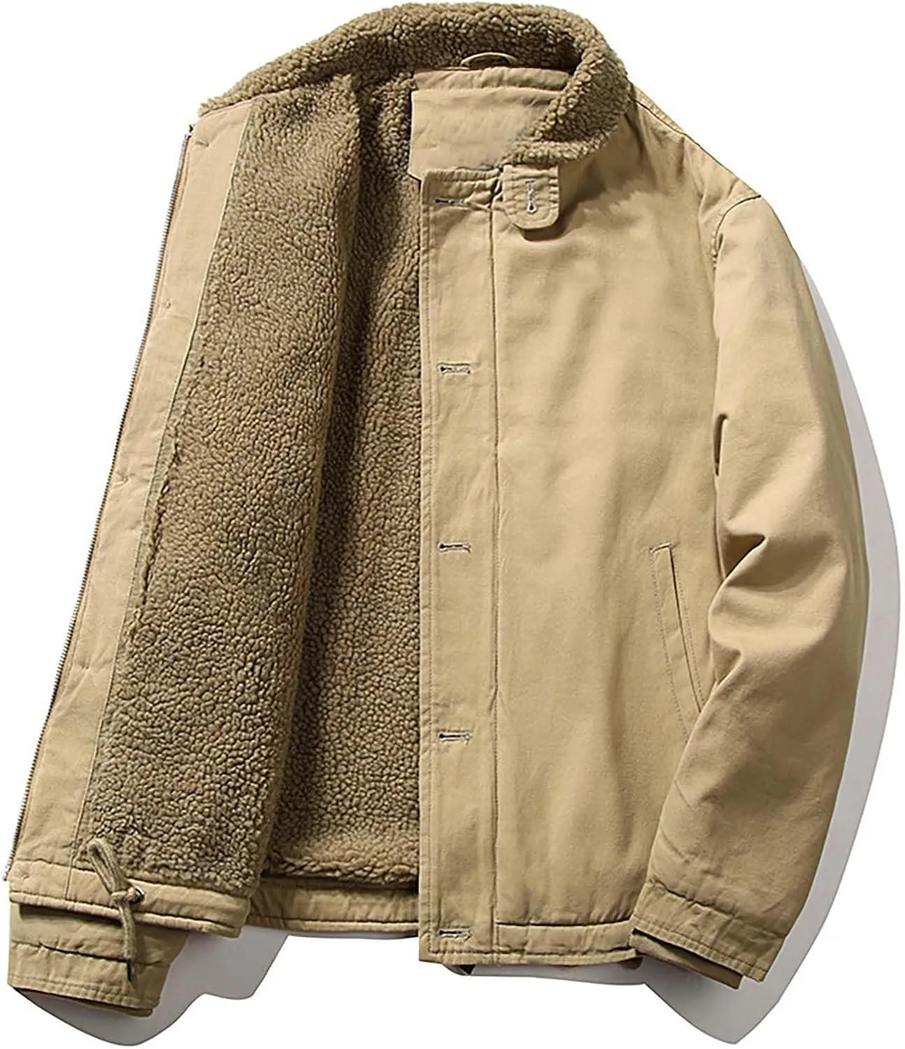 Men's Fleece Jackets Cotton Sherpa Lined Winter Cargo Work Coat Big&Tall Full Zip Crop Bomber Jackets with Pockets
