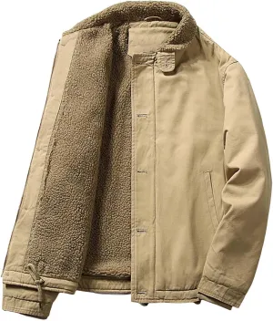 Men's Fleece Jackets Cotton Sherpa Lined Winter Cargo Work Coat Big&Tall Full Zip Crop Bomber Jackets with Pockets