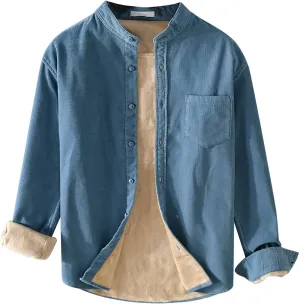 Mens Fleece Lined Corduroy Shirt Long Sleeve Button Down Sweatshirt Plus Size Textured Pullover Winter Thermal Jacket