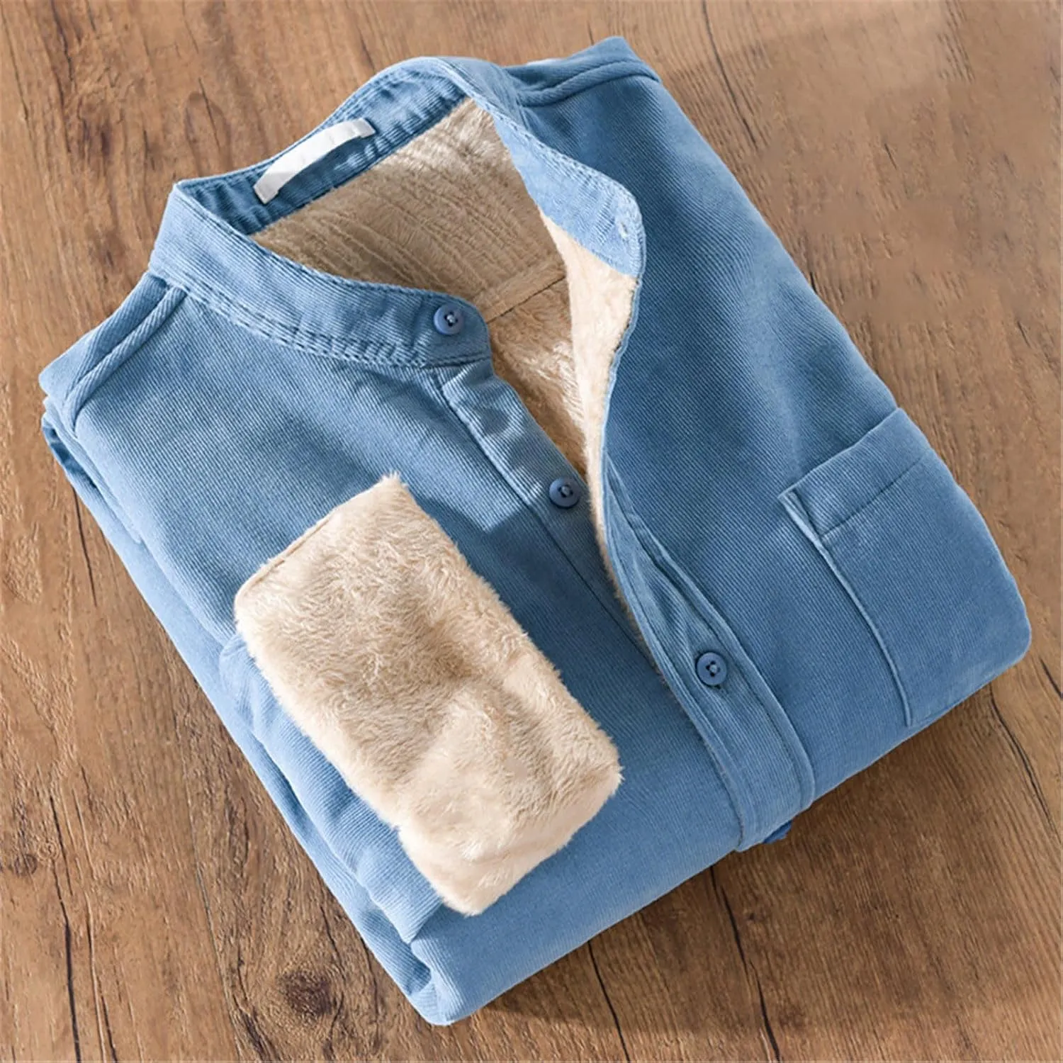 Mens Fleece Lined Corduroy Shirt Long Sleeve Button Down Sweatshirt Plus Size Textured Pullover Winter Thermal Jacket