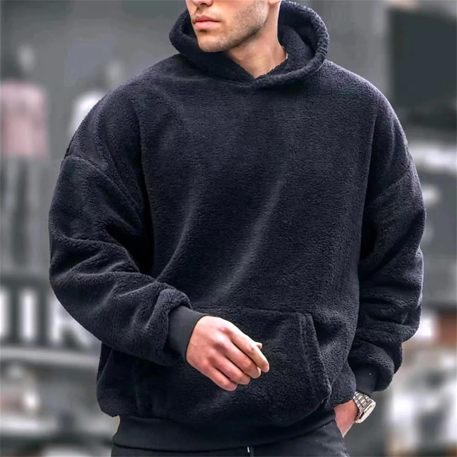 Men's Heavy Hoodie Sherpa Fleece Lined Pullover Thick Winter Long Sleeve Hooded Sweatshirt Unisex Casual Warm Coat