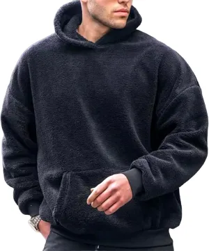 Men's Heavy Hoodie Sherpa Fleece Lined Pullover Thick Winter Long Sleeve Hooded Sweatshirt Unisex Casual Warm Coat