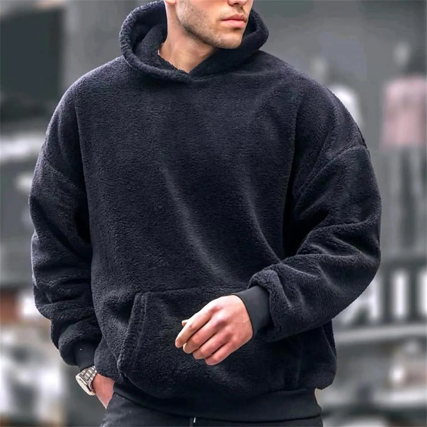 Men's Heavy Hoodie Sherpa Fleece Lined Pullover Thick Winter Long Sleeve Hooded Sweatshirt Unisex Casual Warm Coat