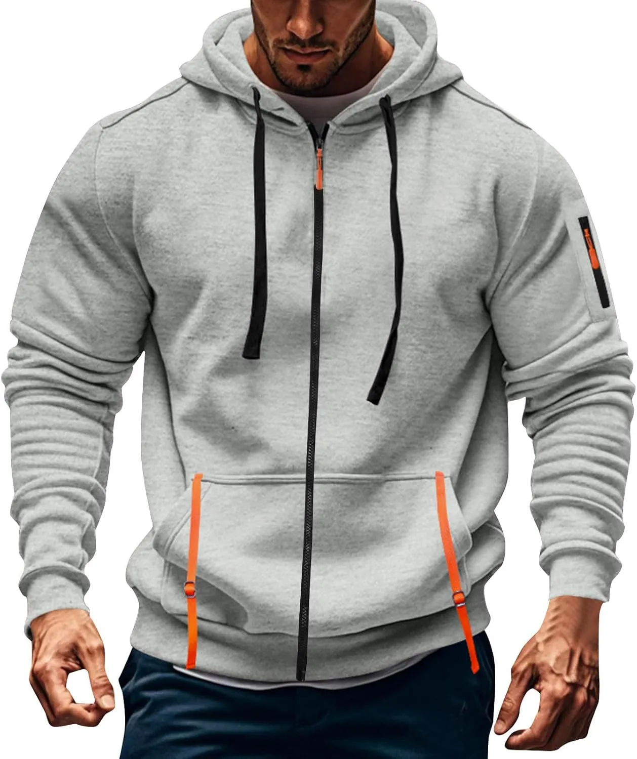 Mens Hoodies Zip Up, Casual Hoodies for Men with Pockets Full Zip Long Sleeve Sweatshirt Sports Hooded Jacket