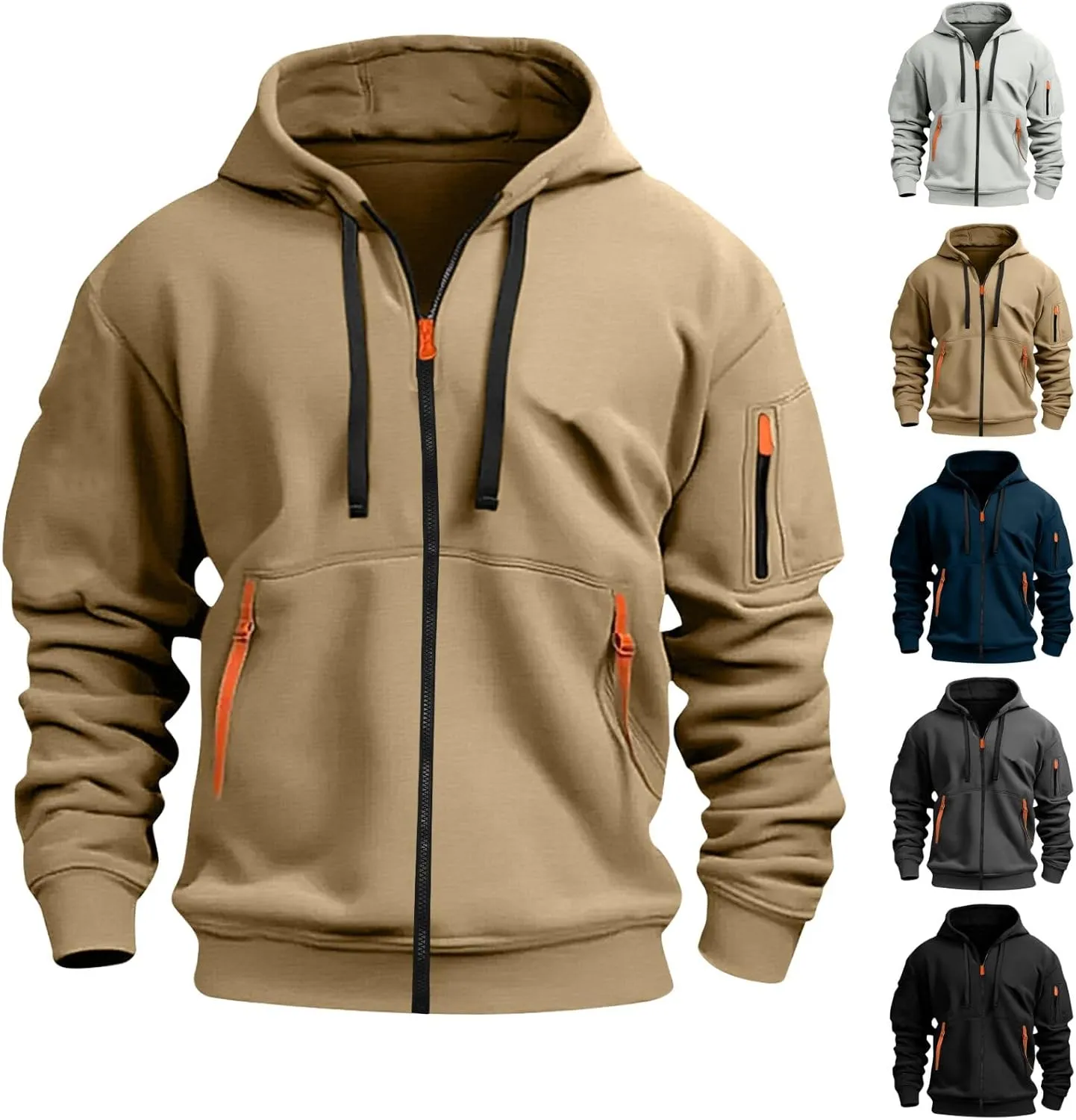 Mens Hoodies Zip Up, Casual Hoodies for Men with Pockets Full Zip Long Sleeve Sweatshirt Sports Hooded Jacket