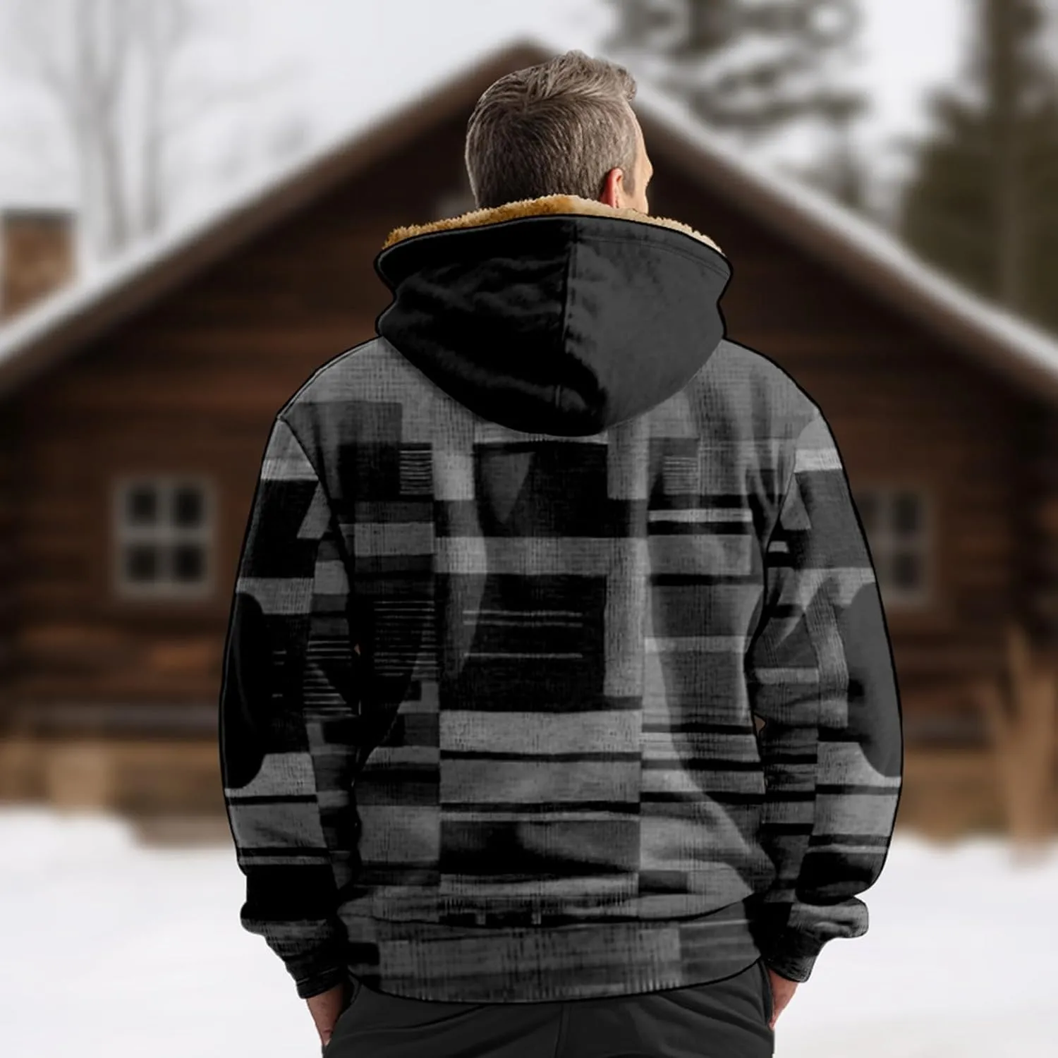 Mens Hoodies Zip Up Fleece Jacket Thick Retro Flag Print Hoodie Sherpa Lined Winter Coat Fall Fashion Hoodie
