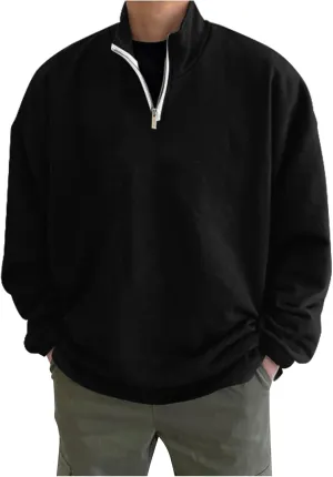 Men's Long-Sleeved Quarter-Zip Sweatshirt Lightweight Breathable Walking Hiking Regular Fit Stand Collar Pullover Jumper