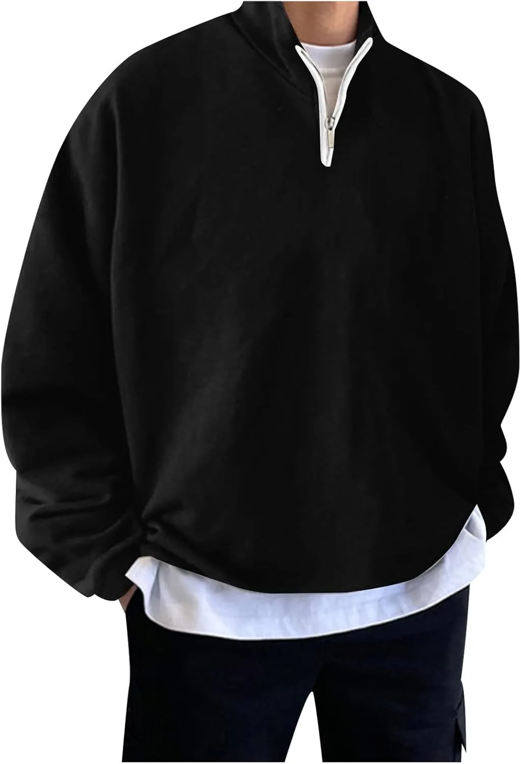 Men's Long-Sleeved Quarter-Zip Sweatshirt Lightweight Breathable Walking Hiking Regular Fit Stand Collar Pullover Jumper