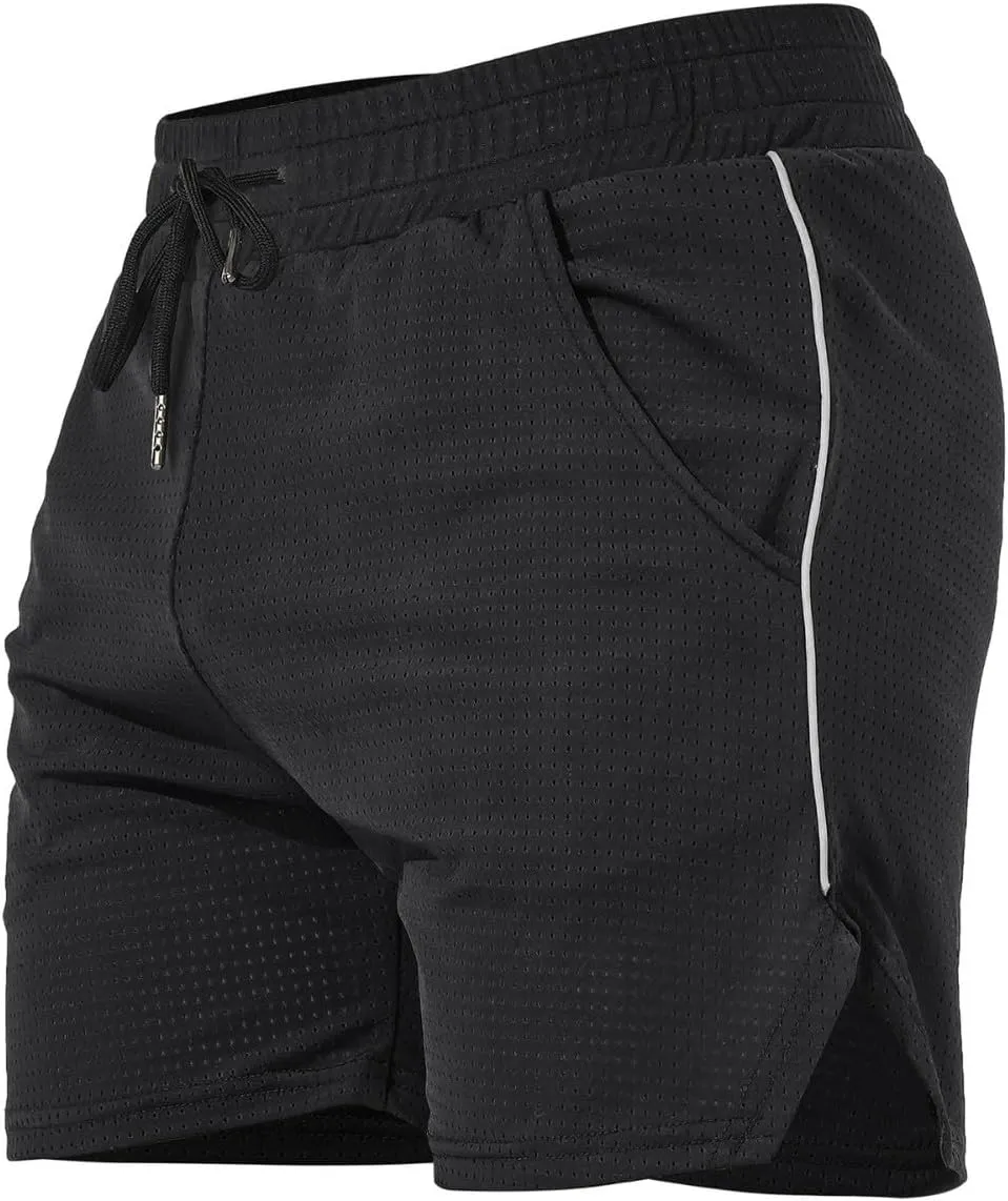 Men's Mesh Athletic Basketball Shorts Split Swim Trunks Quick Dry Sporty Short Running Stretchy Shorts with Pockets