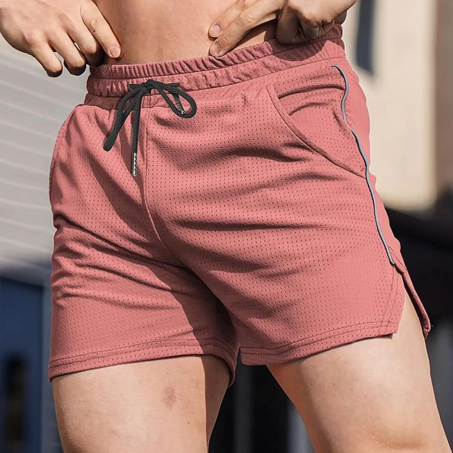 Men's Mesh Athletic Basketball Shorts Split Swim Trunks Quick Dry Sporty Short Running Stretchy Shorts with Pockets