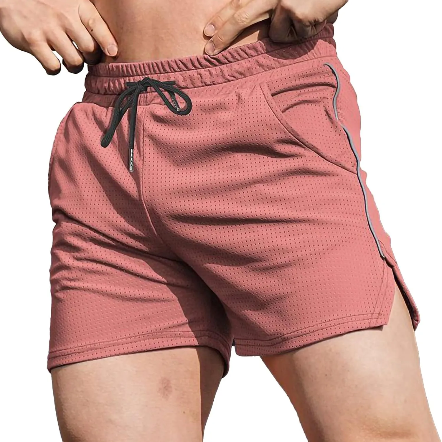 Men's Mesh Athletic Basketball Shorts Split Swim Trunks Quick Dry Sporty Short Running Stretchy Shorts with Pockets