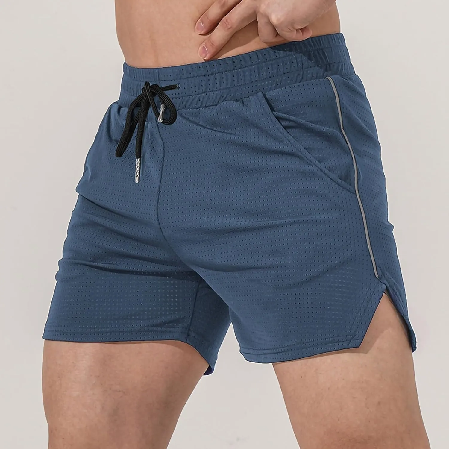 Men's Mesh Athletic Basketball Shorts Split Swim Trunks Quick Dry Sporty Short Running Stretchy Shorts with Pockets