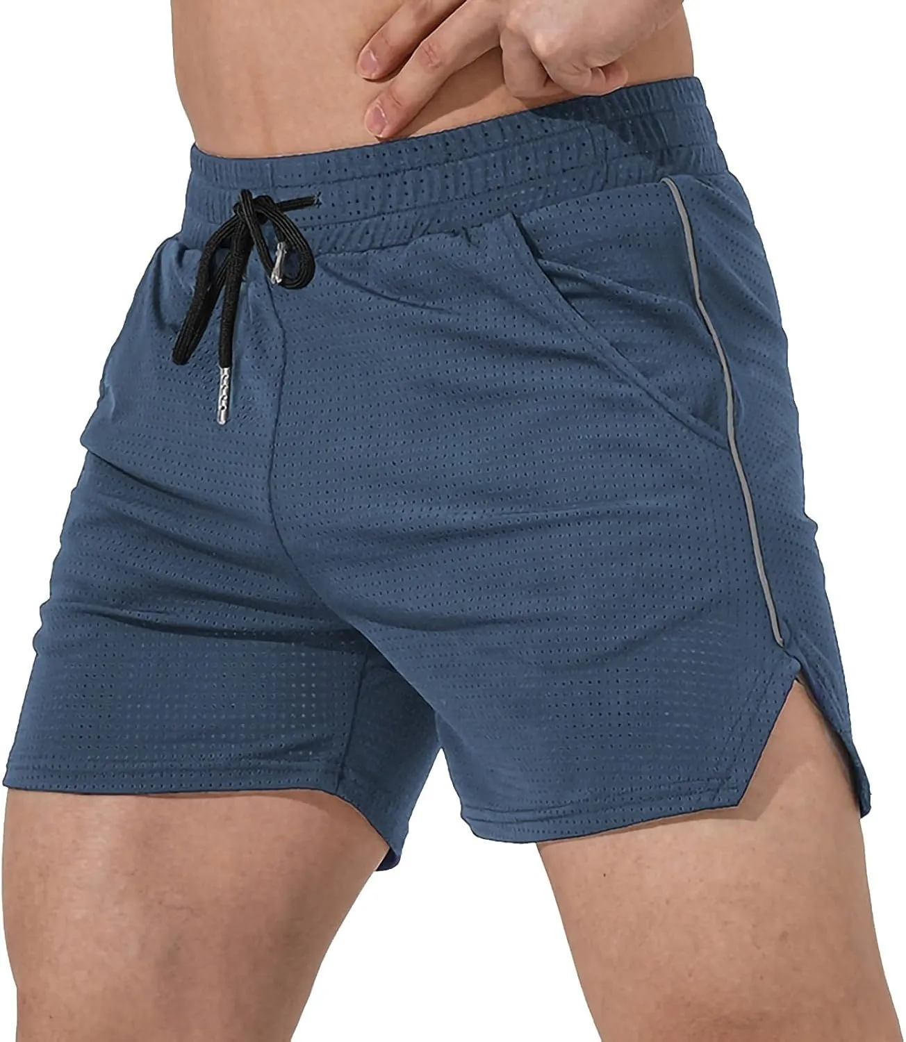 Men's Mesh Athletic Basketball Shorts Split Swim Trunks Quick Dry Sporty Short Running Stretchy Shorts with Pockets