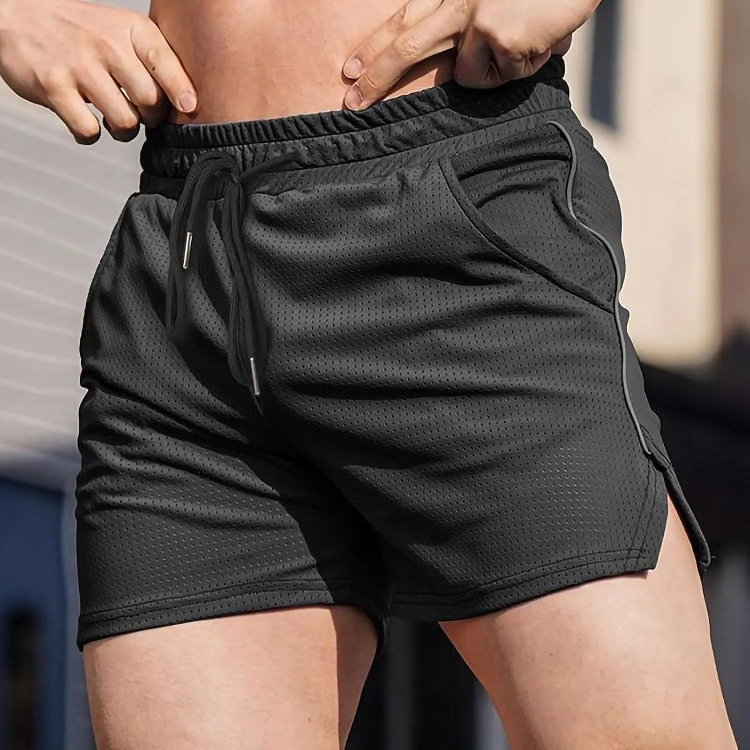 Men's Mesh Athletic Basketball Shorts Split Swim Trunks Quick Dry Sporty Short Running Stretchy Shorts with Pockets