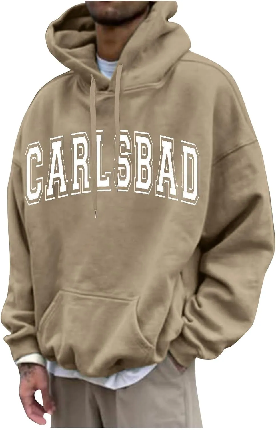 Men's Oversized Pullover Letter Print Graphic Hoodies Long Sleeve Casual New York Sweatshirt with Pocket