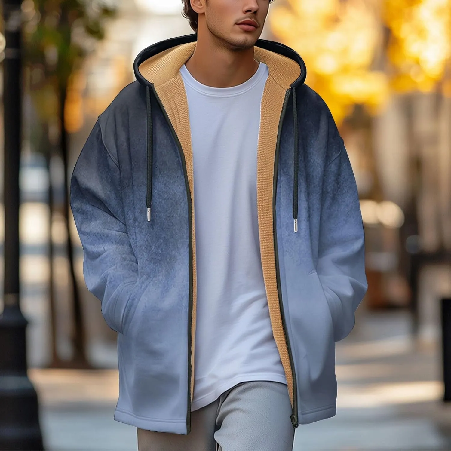Mens Sherpa Lined Hoodie Full-Zip Fleece Thick Hoodies Heavyweight Thermal Warm Sweatshirt