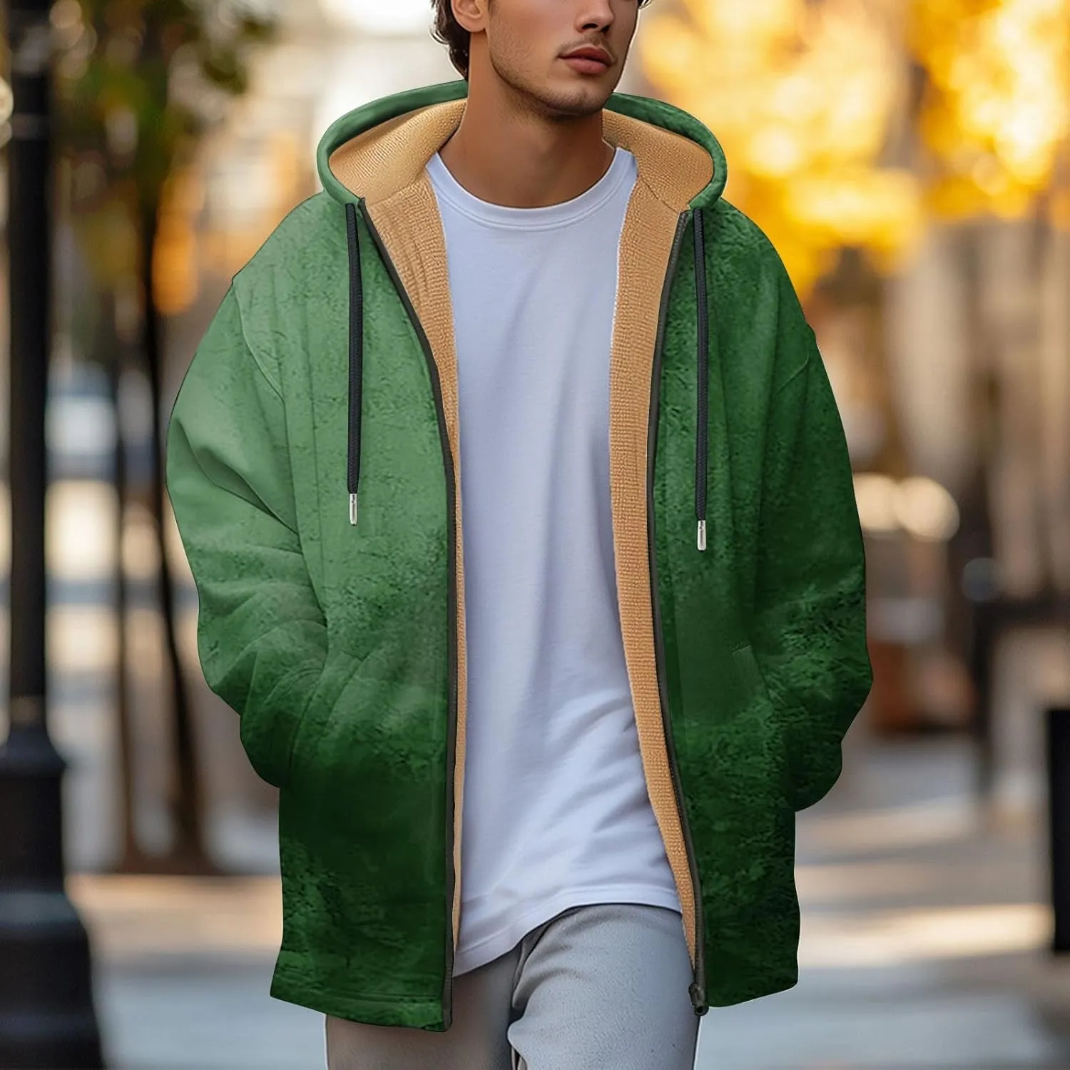 Mens Sherpa Lined Hoodie Full-Zip Thermal Fleece Sweatshirt Casual Heavyweight Winter Hoodies