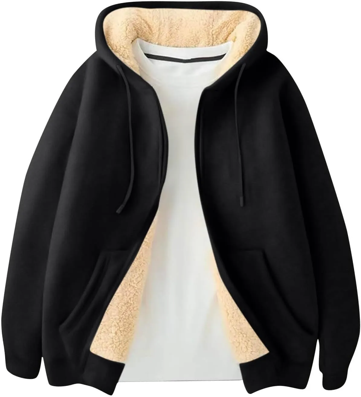 Mens Sherpa Lined Hoodie Full-Zip Thick Casual Sweatshirt Heavyweight Thermal Winter Hooded