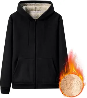 Mens Sherpa Lined Hoodie Full-Zip Thick Casual Sweatshirt Heavyweight Thermal Winter Hooded