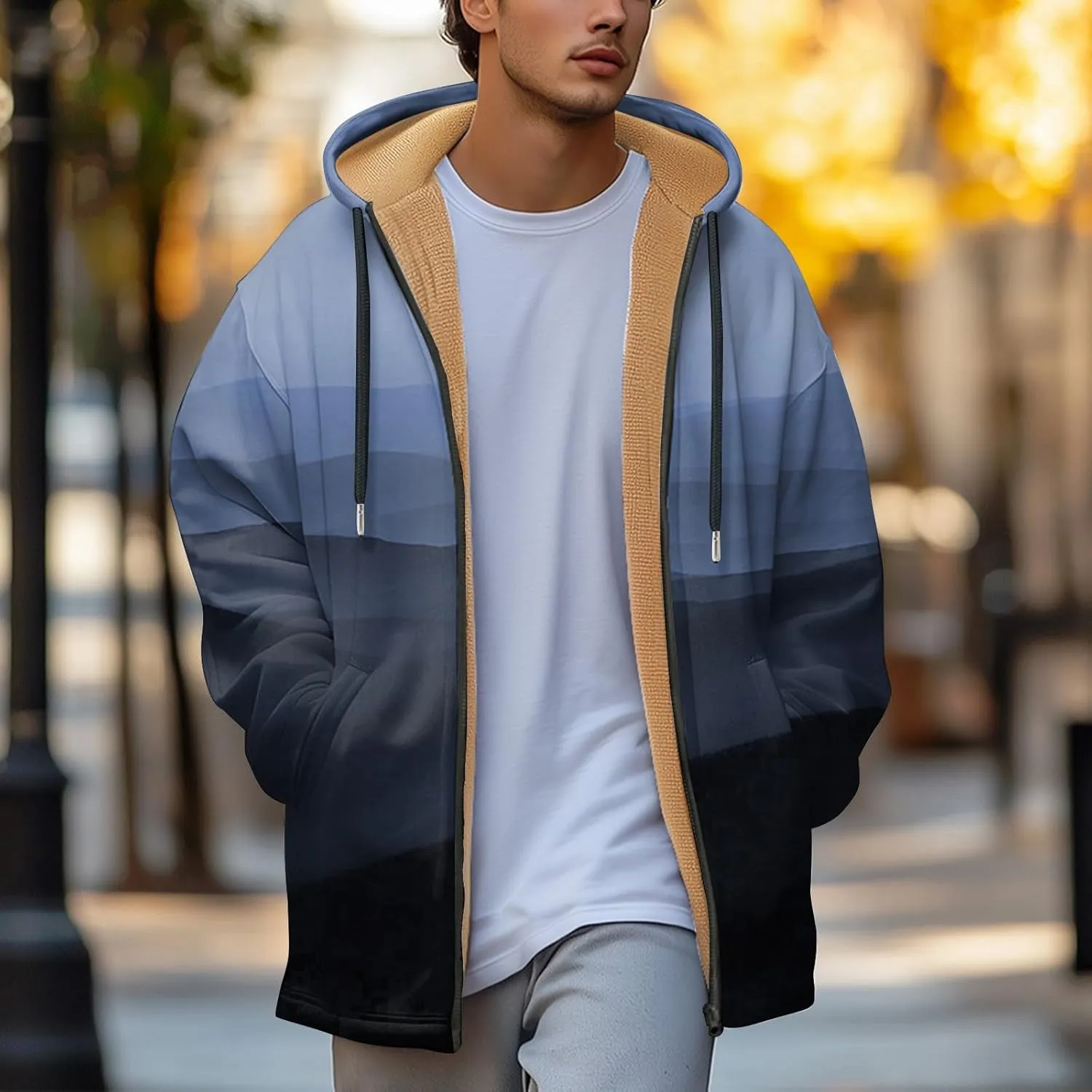 Mens Sherpa Lined Hoodie Full-Zip Winter Fleece Hooded Warm Thick Casual Sweatshirt