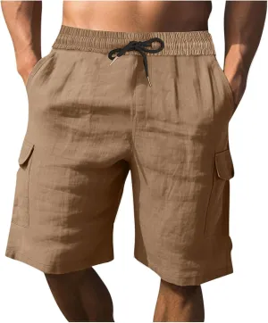 Men's Shorts Casual Cotton Stretch Drawstring Summer Beach Chino Golf Shorts with Pockets