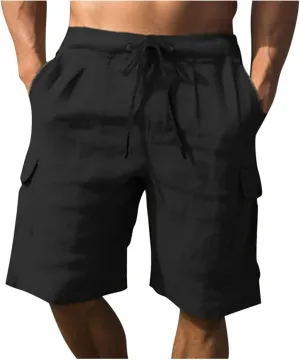 Men's Shorts Casual Cotton Stretch Drawstring Summer Beach Chino Golf Shorts with Pockets