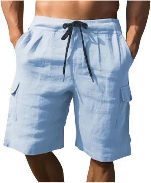 Men's Shorts Casual Cotton Stretch Drawstring Summer Beach Chino Golf Shorts with Pockets