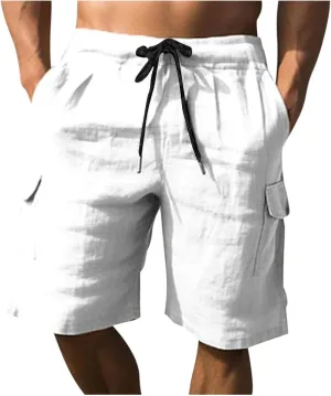 Men's Shorts Casual Cotton Stretch Drawstring Summer Beach Chino Golf Shorts with Pockets