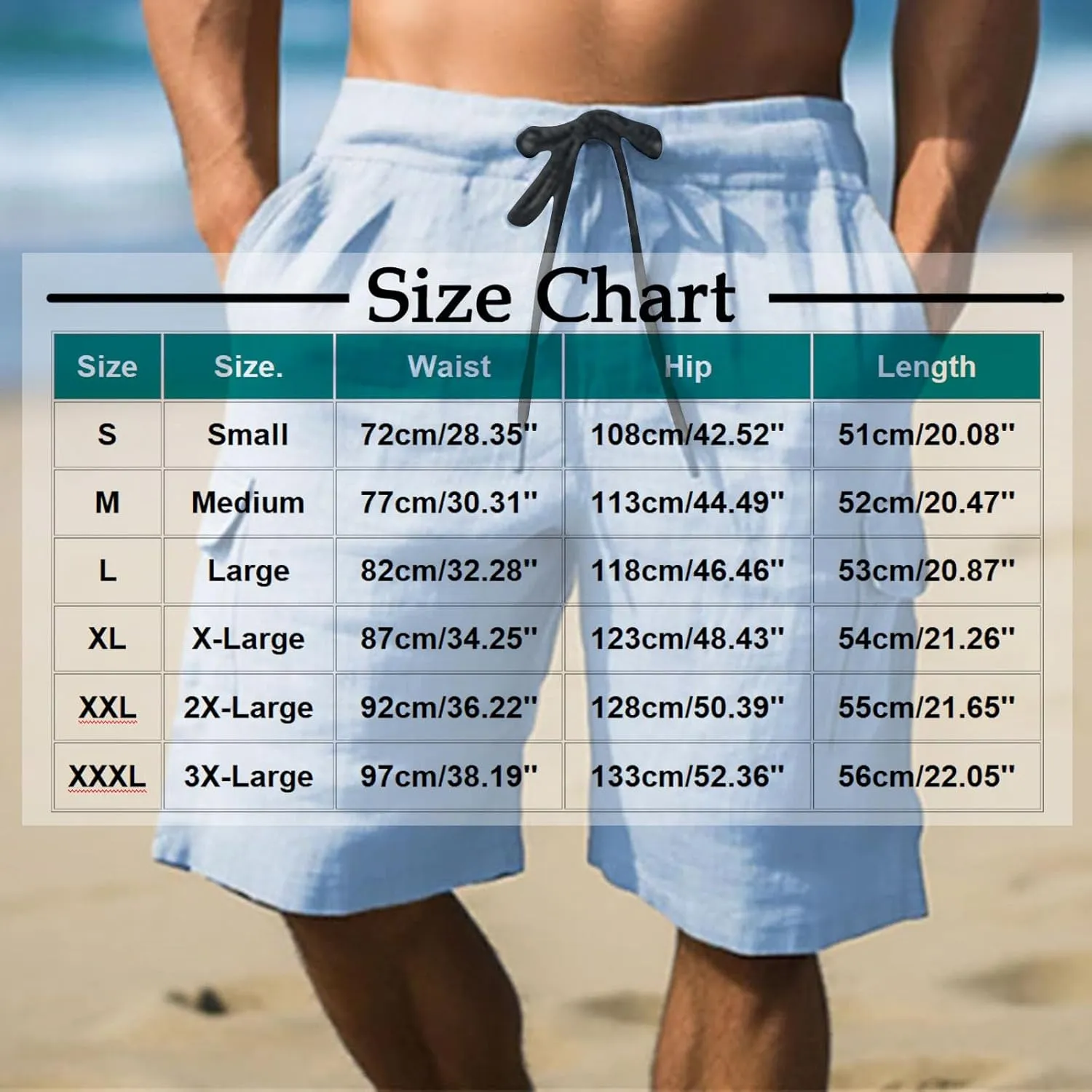 Men's Shorts Casual Cotton Stretch Drawstring Summer Beach Chino Golf Shorts with Pockets