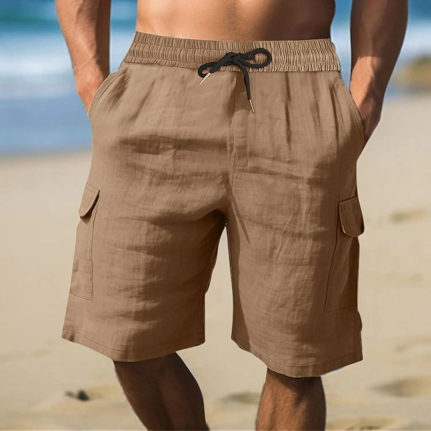 Men's Shorts Casual Cotton Stretch Drawstring Summer Beach Chino Golf Shorts with Pockets